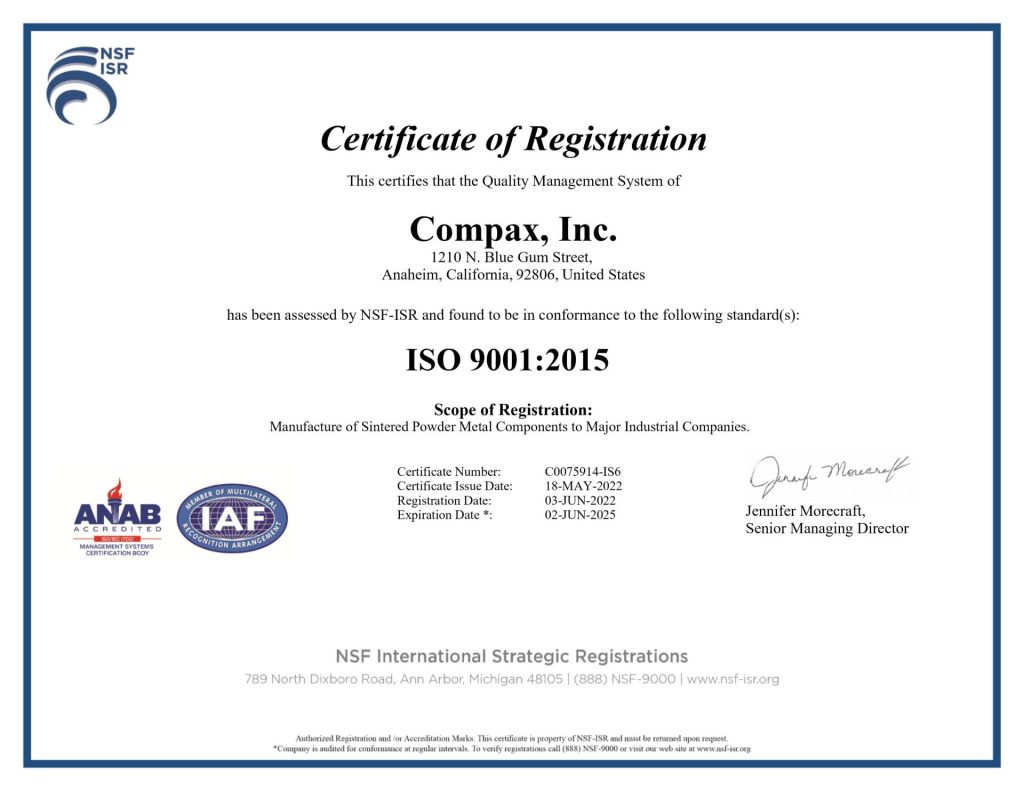 Compax Inc. ISO Cert